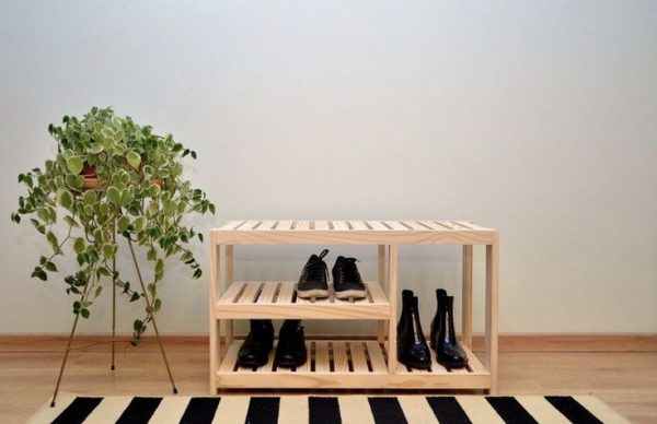 Wooden Shoe Bench Organizer